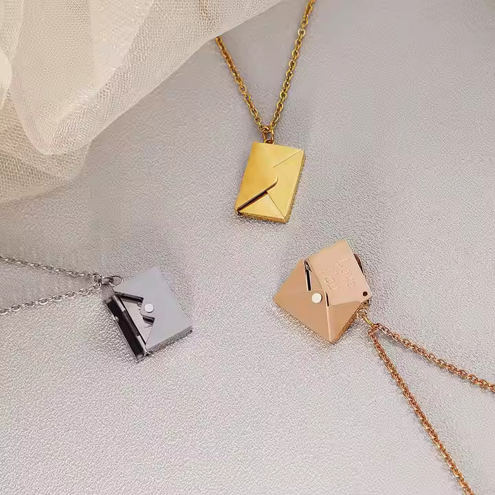 Personalized Envelope Locket Necklace – Custom Engraved Pendant with AR Experience | Smart Tech Jewelry in Gold, Rose, & White Gold