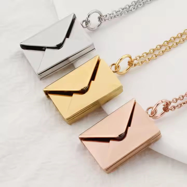 Personalized Envelope Locket Necklace – Custom Engraved Pendant with AR Experience | Smart Tech Jewelry in Gold, Rose, & White Gold