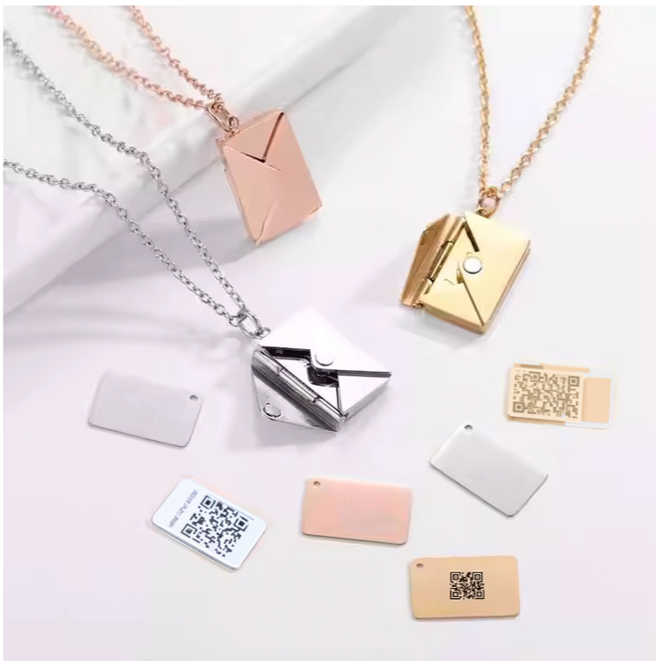 Personalized Envelope Locket Necklace – Custom Engraved Pendant with AR Experience | Smart Tech Jewelry in Gold, Rose, & White Gold