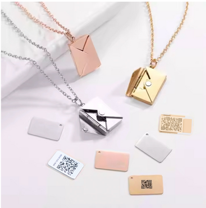 Personalized Envelope Locket Necklace – Custom Engraved Pendant with AR Experience | Smart Tech Jewelry in Gold, Rose, & White Gold